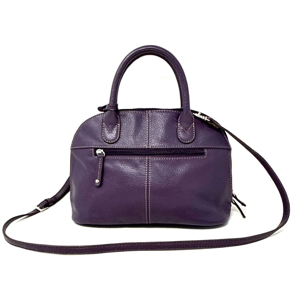 Tignanello Fab Function Dome Satchel Plum Purple Pebbled Leather Crossbody Strap